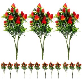 PRETYZOOM 15 Pcs Simulation Strawberry Bouquet Simulated Strawberry Decorations Artificial Strawberry Stem Home Decorations Artificial Strawberry Branch PVC Plant Artificial Flower