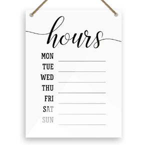 Dry Erase Elegant Store Hours Sign with Rope ~ Marker NOT Included ~ 8x10 Inches