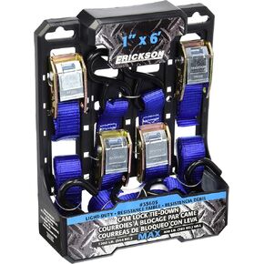Erickson 35605 Light Duty Cam Lock Tie-Down Strap, 4 Pack (1" x 6', 1200 lb Load Capacity)