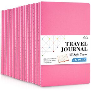 feela 16 Pack Soft Cover Journal Bulk, Lined Notebooks College Ruled for Work for Women Girl Writing, Blank Travel Journal Note Taking Notebook School Business Supplies, 8.2" x 5.5", A5, Black