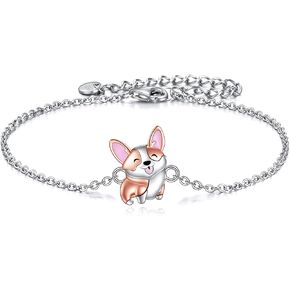 AOBOCO Corgi Bracelet for Women 925 Sterling Silver Charm Bracelet Cute Animal Birthday Gifts for Women Corgi Dog Lovers Necklaces Corgis Charm