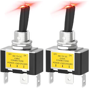 Toggle Switch, Malictele 12V 30A Heavy Duty ON/Off 3 Pin SPST Red LED Toggle Switch Lighted Toggle Switch 12V for Automotive/UTV/Trucks- 2Pack