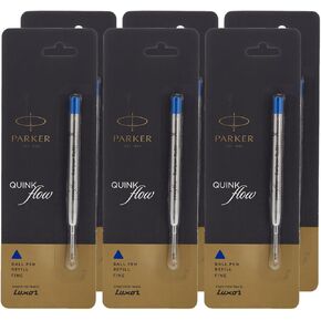 Parker Ball Point Pen Refills, Fine Point, Blue Ink, Pack of 6