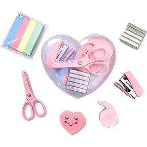 6 Pack Mini Office Supply Kits Mini School Supplies – Includes Mini Stapler,Scissors, Note Paper, Eraser, Tape Dispenser (Heart)