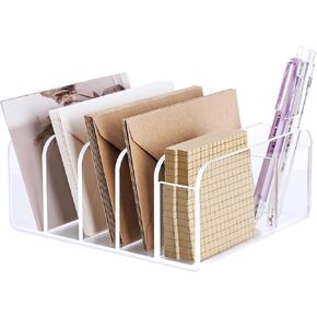 NiHome Spacious Clear Acrylic Desk Mail Sorter Multipurpose Organizer for Office Supply & Pen Storage, Durable Anti-Slip Design for Efficient Space Utilization in Home, Office and Classroom Settings