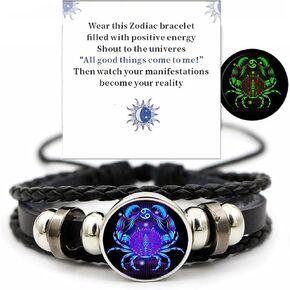 Gleym Bracelet, Zodiac Signs Spirit Bracelet, Multilayer Adjustable 12 Constellation Zodiac PU Leather Bracelet, Gleym Manifestation Bracelet Jewelry Gifts for Women and Man