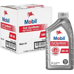 Mobil Full Synthetic High Mileage Motor Oil 5W-30, 1 Quart (6-pack)