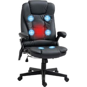 HOMCOM High Back Vibration Massage Office Chair with 6 Vibration Points, Heated Reclining PU Leather Computer Chair with Armrest and Remote, Pink