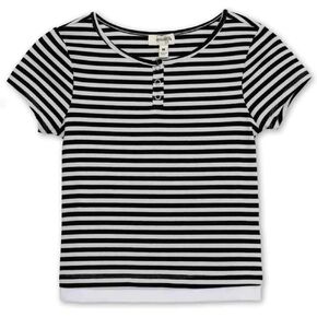 Speechless Girls' Short Sleeve Stripe Button Up Top