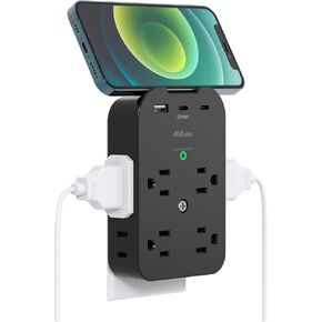 Outlet Extender - Wall Surge Protector with 6 Outlets 3 USB (1 USB C, 2 USB A), Multi Plug Outlet Splitter, Wall Mount Adapter with Top Phone Holder for Home, School, Office (490 Joules)