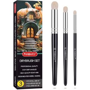 PANDAFLY Drybrush Set - 3 Sizes Hobby Detail Paint Brush Set, Acrylic Paint Brushes for Tabletop & Wargames, 40k, DND Miniatures, Citadel, Scale Model, Watercolor Oil Painting