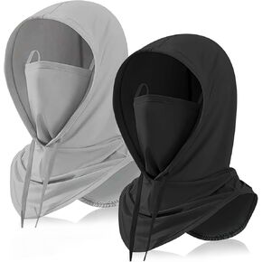 2 Pack Balaclavas Mask Full Head Sun UV Protection Hood Breathable for Men Women Cooling Summer Outdoors Cycling Motorcycle(Black and Light Gray)