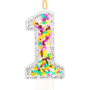 Birthday Candles for Cake with Sprinkles, Sweet Birthday Party Decorations Rainbow Birthday Party Supplies, 2.76 inch Cake Topper Decorations Golden Edge (Number 5)