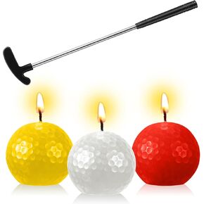 4 Pcs Golf Cake Topper Golf Cake Decorations Include 3 Pcs Golf Ball Birthday Candles, 1 Pcs Mini Golf Club for Golf Sport Themed Birthday Decorations