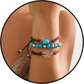 Western Bracelets for Women Turquoise Beaded Bracelets Cowboy Cowgirl Bracelets Cactus Bracelets Layered Western Boho Bracelets Country Concert Outfit Accessories
