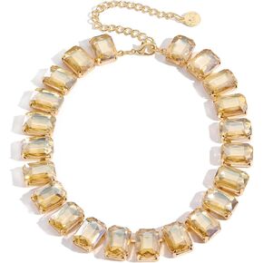 Firstmeet Rectangular Crystal Rhinestone Collar Necklace Wedding Sparkly Colorful Crystal Choker For Women
