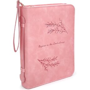 Bible Cover for Women, PU Leather Debossed Bible Cover Case with Detachable Wristlet Strap, Durable Bible Case for Bible Accessories, Bible Study Accessories Supplies for Lady (Pink)