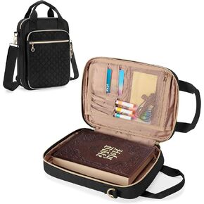 Teamoy Bible Cover Case for Women Men, Bible Book Cover Church Bag Carrying Case with Shoulder Strap, Pink Quilted