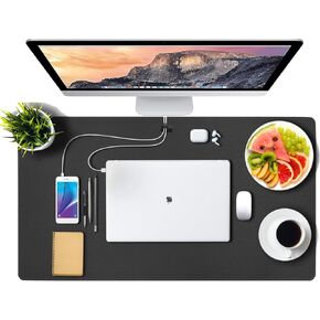 Leather Desk Mat for Keyboard and Mouse, Desktop Accessory, Black 13.8" x 23.6"