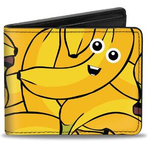 Buckle-Down Men's Wallet, Bifold, Bananas Stacked Cartoon Yellows, Vegan Leather, 4.0" x 3.5"