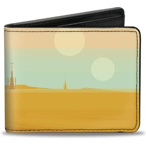 Buckle-Down Men's Wallet, Bifold, Standing Pose with Two Moon Landscape, Vegan Leather, Star Wars The Mandalorian, 4.0" x 3.5"