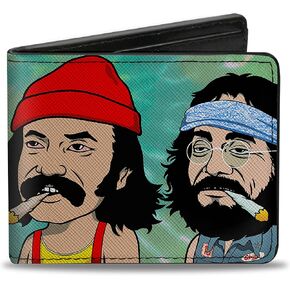 Homies in Dreamland by Cheech & Chong Wallet, Bifold, Homies in Dreamland Cheech and Chong Smoking Tie Dye Blues, Vegan Leather