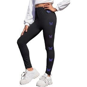 Floerns Girl's Elastic High Waist Leggings Graphic Print Yoga Running Pants
