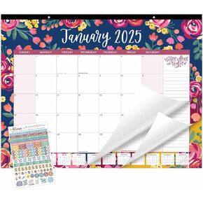 bloom daily planners 2025 Desk Calendar - 21" x 16" Large Monthly Organizer Pad with Stickers (January 2025 - December 2025) Desktop Blotter - Vintage Floral