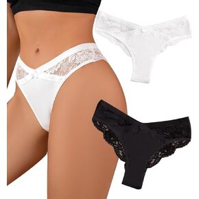 Sexy Panties for Women Floral Lace Cheeky Underwear for Women Packs V-Shape Waistband Scallop Trim Tangas
