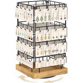 MODOWEY Earring Display Holder Stands, 360 Rotating Earring Organizer for Selling Vendors, 64 Hooks Jewelry Towers Storage for Earring Cards Necklaces Rings (Black)