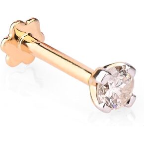 Real Diamond Nose Stud 14K Yellow Gold Nose Ring Internally Threaded 8 MM Screw Back HI Color