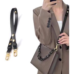 Bag Strap Genuine Leather Shoulder Strap Replacement Three Gears Adjustable Purse Strap for Boulogne Handbag (Black)
