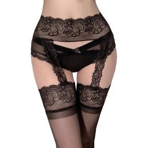SNOMYRS Crotchless Pantyhose Fishnet Thigh High Stockings Leggings Tights Lingerie Garter Belt Thigh Highs Set 2 Pairs