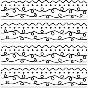 60 Pieces Bulletin Board Borders Squiggles and Dots Die Cut Border Trim for Teachers Painted Dots Black Bulletin Board Border for School Classroom Chalkboard Wall Party Office Decor (Classic Design)