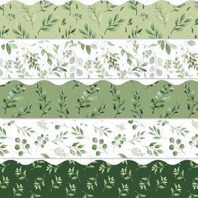 Whaline 69Ft Greenery Bulletin Board Borders Watercolor Eucalyptus Self-Adhesive Border Trim for School Classroom Office Wall Chalkboard Decoration