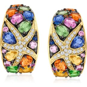 Ross-Simons 4.40 ct. t.w. Multicolored Sapphire and .33 ct. t.w. Diamond Starfish Drop Earrings With .80 ct. t.w. Tsavorites in 14kt Yellow Gold