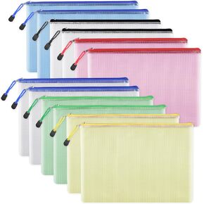 EOOUT 24pcs Mesh Zipper Pouch, A3 Size Board Game Storage 16.6 x 12.2 in Extra Large File Bags 6 Colors Waterproof Zipper Pouches for Travel, Puzzles, Office, and Home Organize
