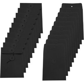 Piutouyar 20 Pcs String Tie Closure Kraft Paper Envelope, 14x10cm/5.51x3.94inch Vintage Black Envelopes Square Small Envelopes for Photo Card Document Coin Stamp Organizer Office