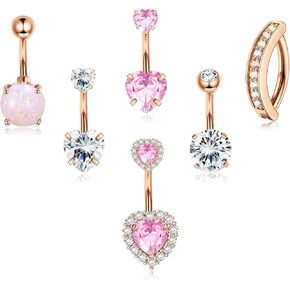 Dochais Belly Buton Ring Surgical Stainless Steel Belly Button Rings Hypoallergenic Belly Rings for Women Cute Pink CZ Heart Clicker Belly Button Piercings Navel Piercings Jewelry