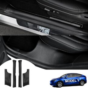Front and Rear Door Sill Protector for Tesla Model Y 5-Seater 2024 2023 2022 2021, Full Protection Door Entry Guards for Model Y Accessories, 3D Carbon Fiber
