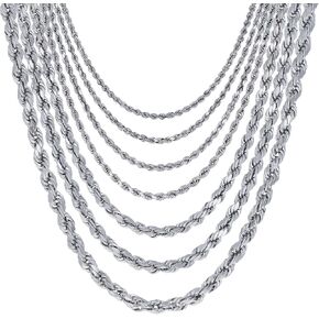 Nuragold 14K White Gold Rope Diamond Cut Chain Necklace/Lengths 14"- 30" / Widths 1.5mm - 5mm / Italian Made Jewelry for Men and Women
