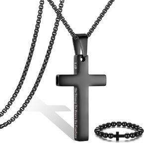 Breathing Anxiety Necklace for Men Cross Pendant Breathing Necklace for Anxiety Stress Relief Relaxation Mindfulness Meditation Men Women Anxiety Necklace Breathing with Inspirational Bible Verse
