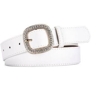 COTIM COYIN Womens Leather Belt with Rhinestone Buckle for Pants Jeans Dresses