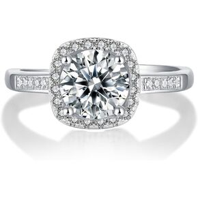 1CT Moissanite Engagement Rings For Women Sterling Silver Moissanite Ring White Gold Plated Promise Rings for Her Lab Created Diamond Halo Ring D Color Solitaire Moissanite Wedding Band Rings