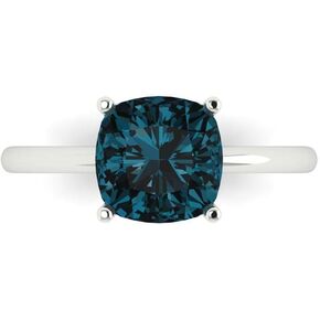 Clara Pucci 2.5 ct Cushion Cut Solitaire Natural London Blue gemstone Bridal Designer Anniversary Engagement Ring Real 14k White Gold