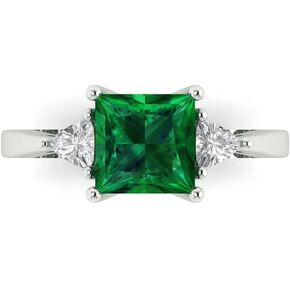 Clara Pucci 2.32 ct Brilliant Princess Cut Simulated Emerald 18K White Gold 3 Stone Anniversary Wedding Designer Engagement Ring