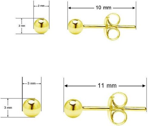 Sterling Silver Small Round Bead Ball Stud Earrings 2mm & 3mm Unisex Set of 2 for Cartilage Nose Lips Choose Your Color in Kuwait