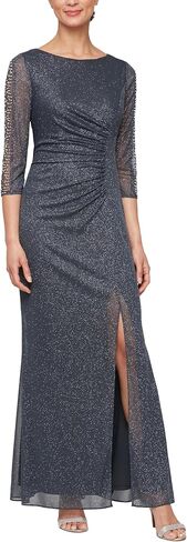 إس إل. فستان رسمي نسائي مقاس كبير طويل وخصر مكشكش مع أكمام 3/4 مطرزة in Kuwait