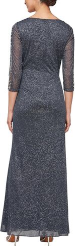 إس إل. فستان رسمي نسائي مقاس كبير طويل وخصر مكشكش مع أكمام 3/4 مطرزة in Kuwait