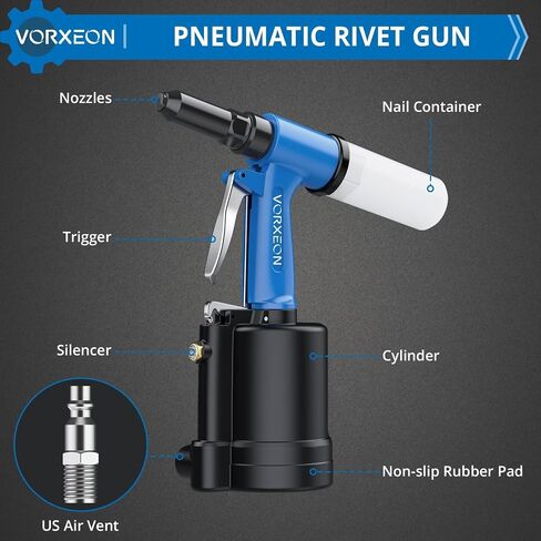 Pneumatic Rivet Gun Set 3/32", 1/8", 5/32", 3/16", 1/4" Air Riveter Pulling pressure 3916 lbs 1780 kgf, Pneumatic Tool NPT 1/4 inch for automotive industries, construction, manufacturing in Saudi Arabia